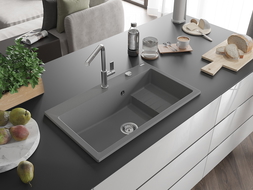 Mexen Omar granite sink 1-bowl 800 x 480 mm, gray, chrome siphon - 6520801005-71