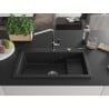 Mexen Omar granite sink single-bowl 800 x 480 mm, black/silver metallic, chrome trap - 6520801005-73