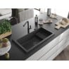 Mexen Omar granite sink 1-bowl 800 x 480 mm, black speckled, black siphon - 6520801005-76-B