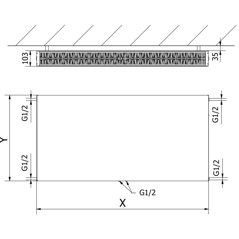 Mexen CCF22 Flat panel radiator 300 x 1800 mm, bottom middle connection, 1621 W, white - W6C22F-030-180-00