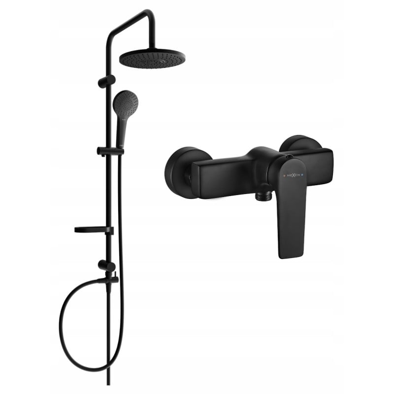 Mexen Erik exposed shower set with rain showerhead and Lynx shower tap, black - 745940205-70