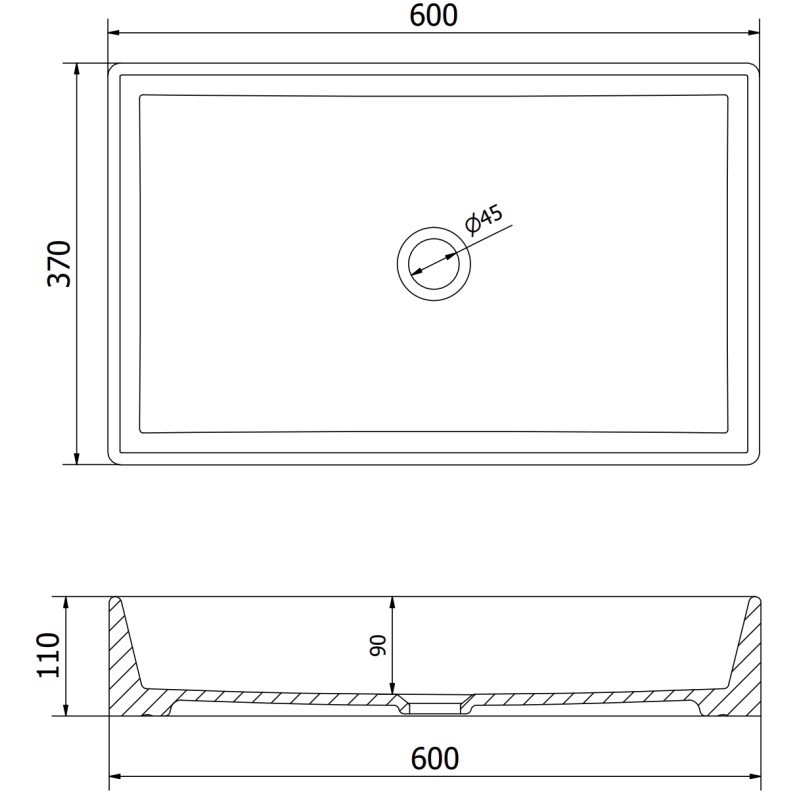 Mexen Goya 60 x 37 cm countertop washbasin, matte black - 22186085