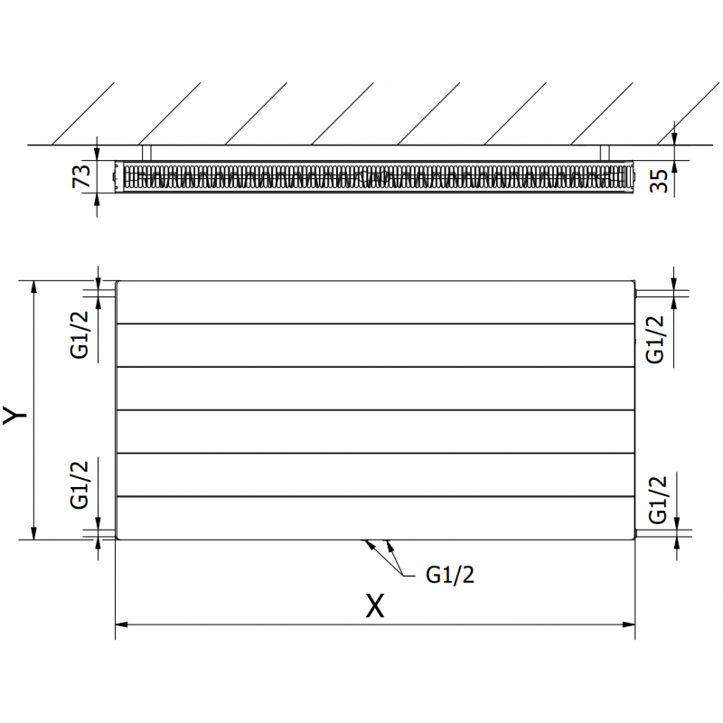 Mexen Line CCL21 Panel Radiator 500 x 1400 mm, Bottom Central Connection, 1412 W, White - W6C21L-050-140-00