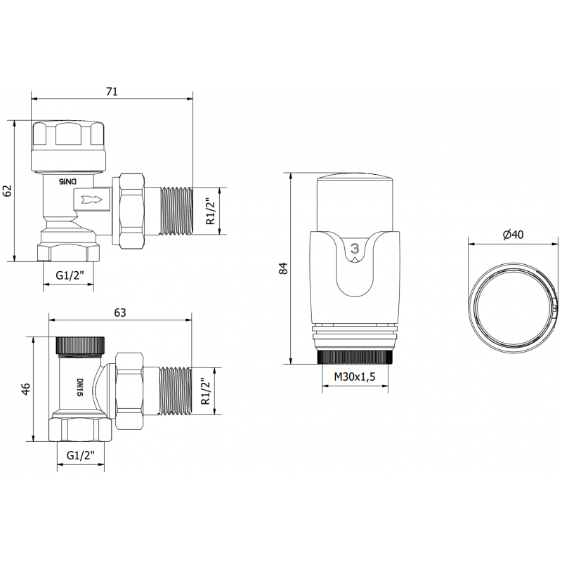 Mexen G00 angled thermostatic set, white - W901-900-20