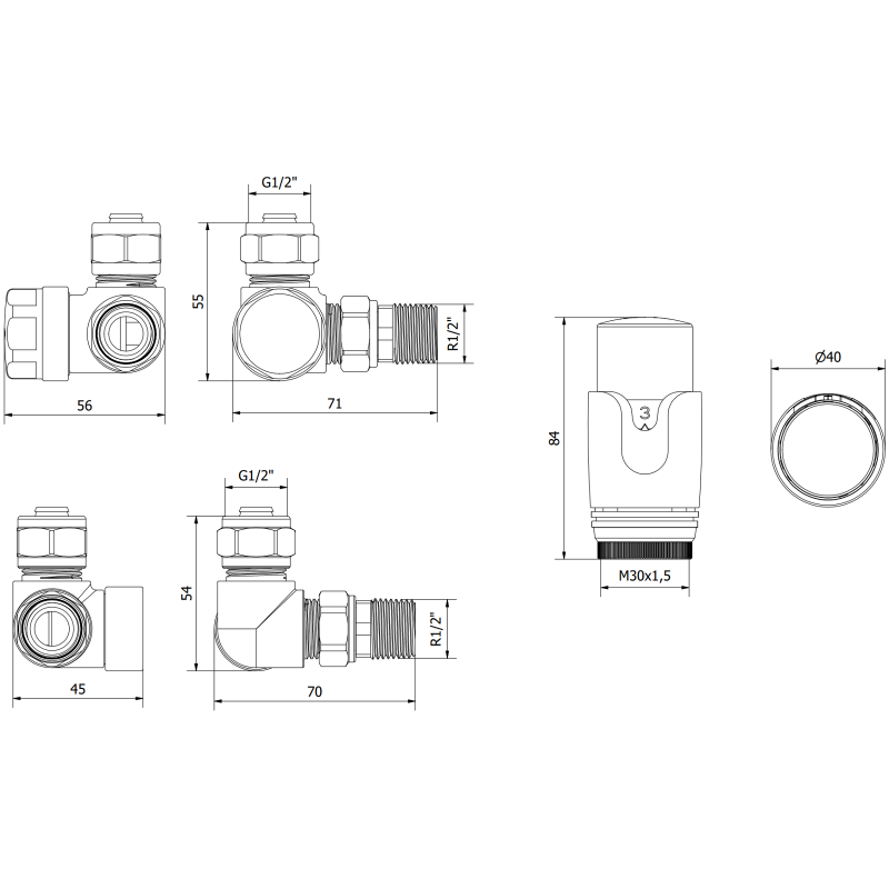 Mexen G00 axial thermostatic set, white - W903-900-20