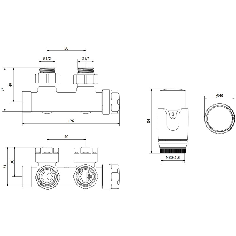 Mexen G00 angled thermostatic set, Duplex, DN50, chrome - W907-900-01