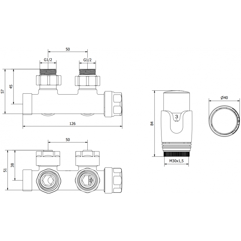 Mexen G00 angled thermostatic set, Duplex, DN50, white - W907-900-20