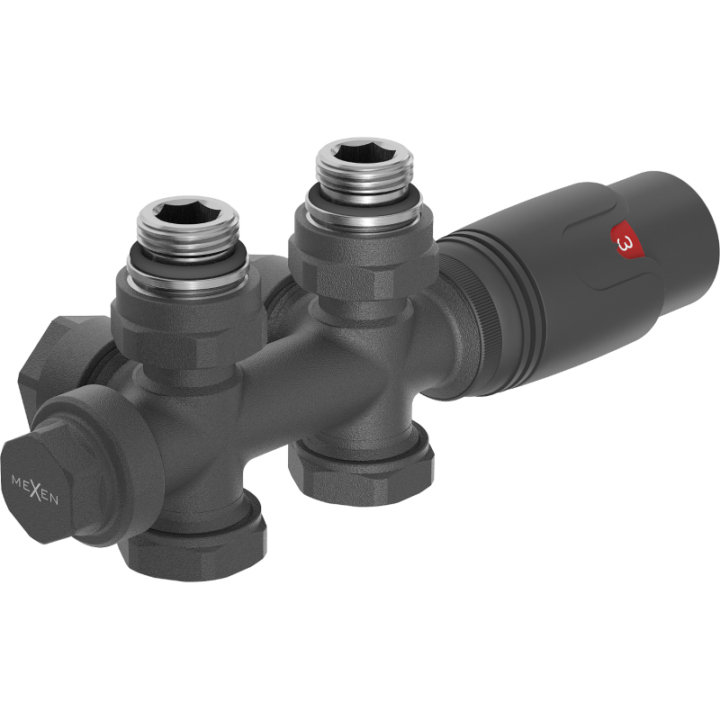 Mexen G00 angle/straight thermostatic set, Duplex, DN50, anthracite - W908-900-66