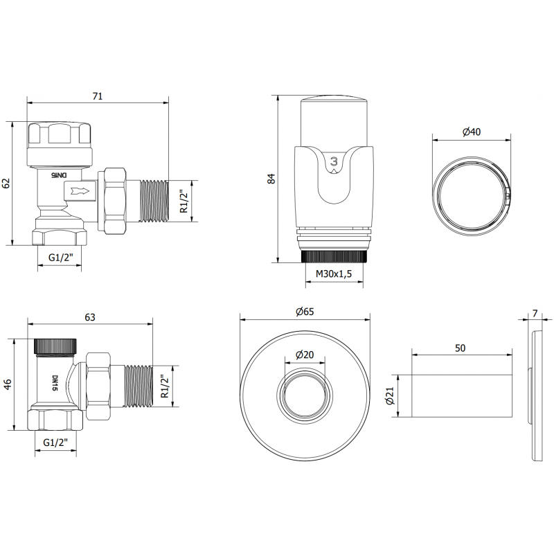 Mexen G00 angled thermostatic set with R cover, gold - W901-900-904-50
