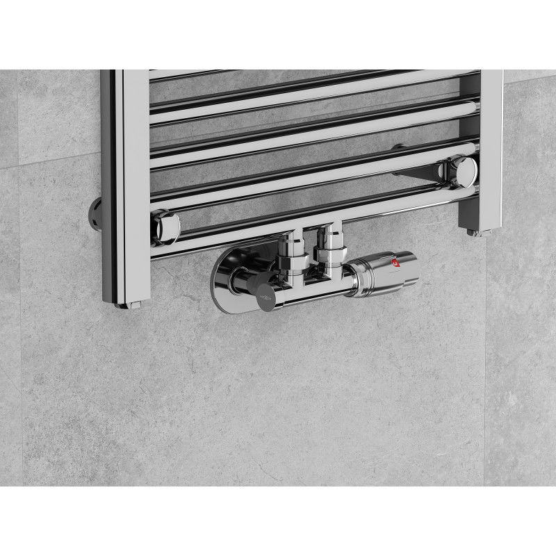 Mexen G00 angled thermostatic set with R cover, Duplex, DN50, chrome - W907-900-905-01