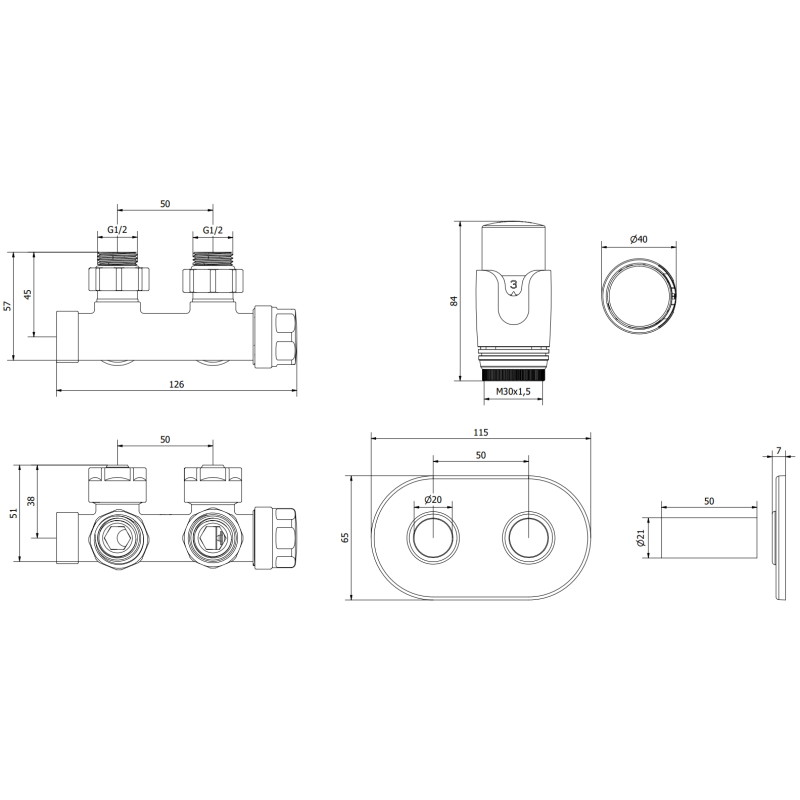 Mexen G00 angled thermostatic set with cover R, Duplex, DN50, gold - W907-900-905-50