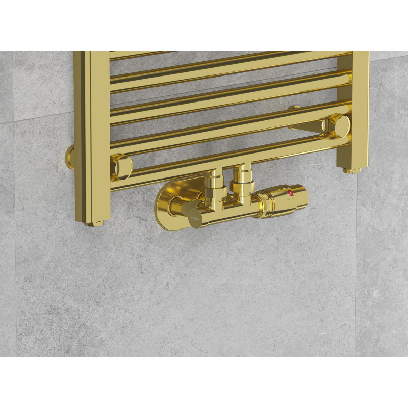 Mexen G00 angled thermostatic set with cover R, Duplex, DN50, gold - W907-900-905-50