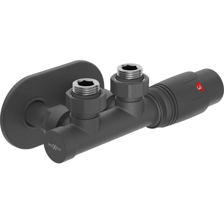 Mexen G00 angled thermostatic set with cover R, Duplex, DN50, anthracite - W907-900-905-66
