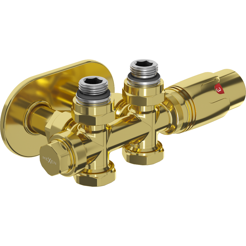 Mexen G00 angled/straight thermostat set with R cover, Duplex, DN50, gold - W908-900-905-50