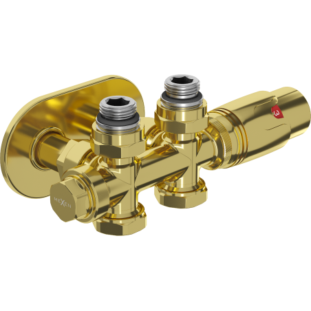 Mexen G00 angled/straight thermostat set with R cover, Duplex, DN50, gold - W908-900-905-50