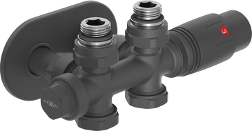 Mexen G00 thermostat set angled/straight with R escutcheon, Duplex, DN50, anthracite - W908-900-905-66