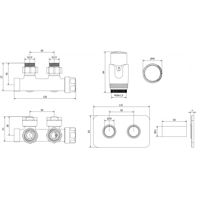 Mexen G00 angled thermostatic set with S cover, Duplex, DN50, gold - W907-900-910-50