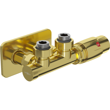 Mexen G00 angled thermostatic set with S cover, Duplex, DN50, gold - W907-900-910-50