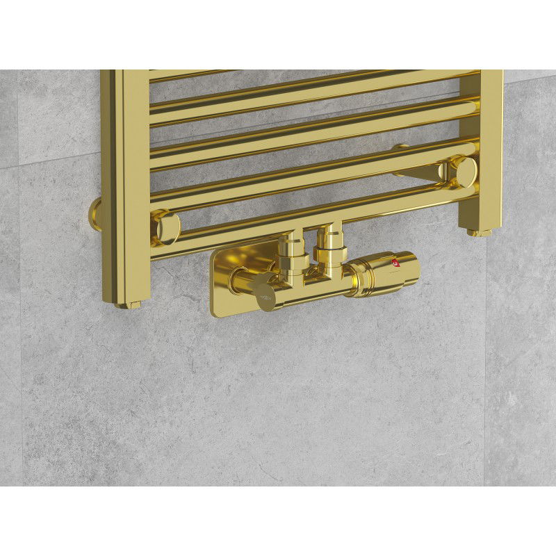 Mexen G00 angled thermostatic set with S cover, Duplex, DN50, gold - W907-900-910-50