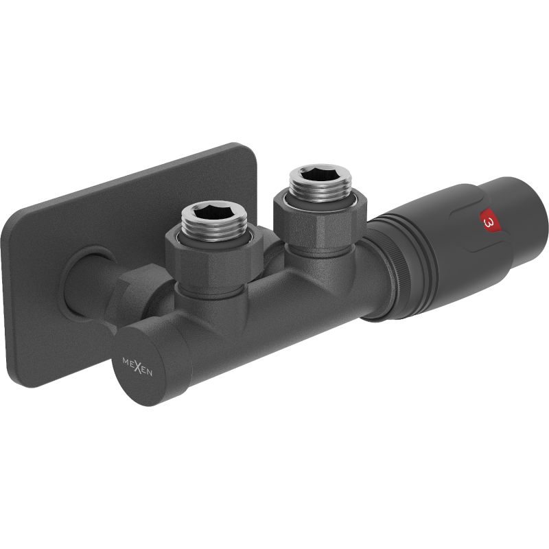 Mexen G00 angled thermostatic set with S cover, Duplex, DN50, anthracite - W907-900-910-66