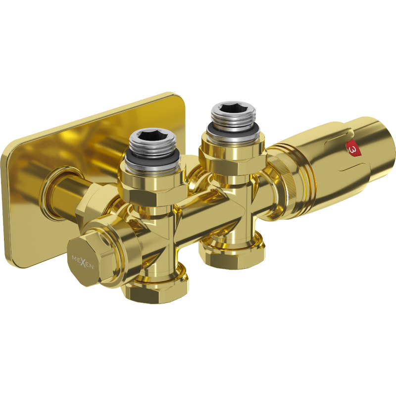 Mexen G00 angled/straight thermostatic set with S cover, Duplex, DN50, gold - W908-900-910-50