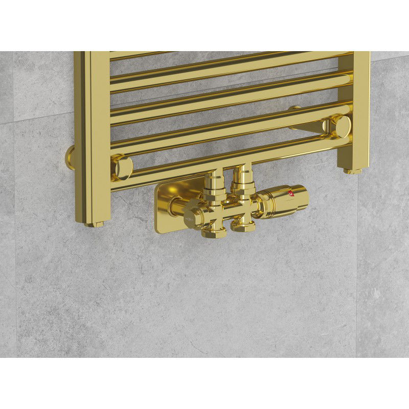 Mexen G00 angled/straight thermostatic set with S cover, Duplex, DN50, gold - W908-900-910-50