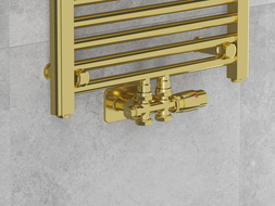 Mexen G00 angled/straight thermostatic set with S cover, Duplex, DN50, gold - W908-900-910-50