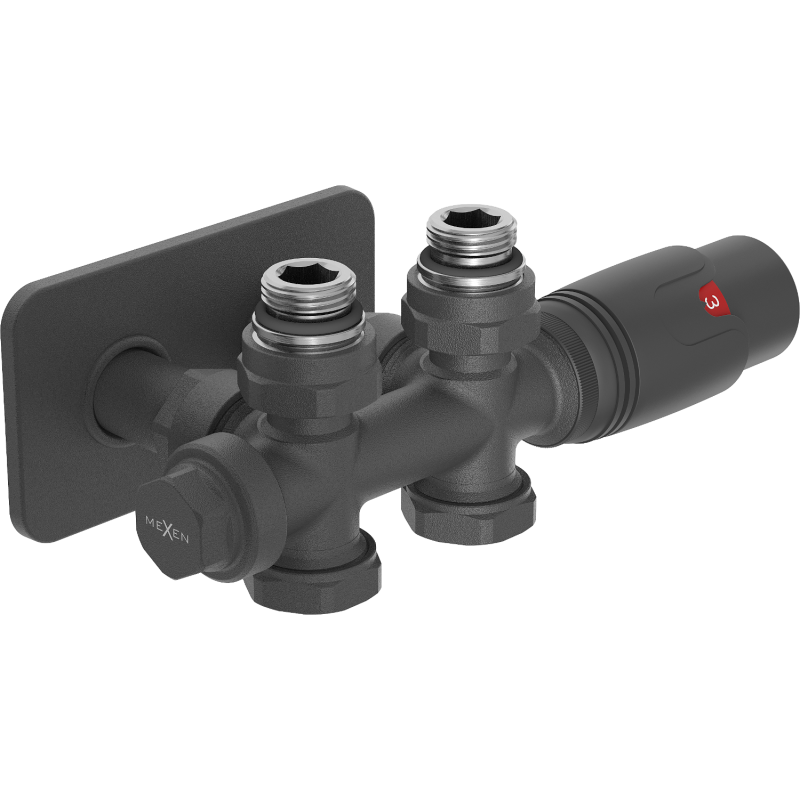 Mexen G00 angular/straight thermostatic set with S cover, Duplex, DN50, anthracite - W908-900-910-66