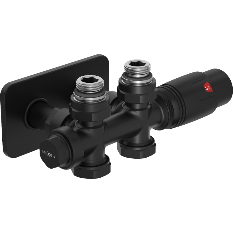 Mexen G00 angled/straight thermostatic set with S cover, Duplex, DN50, black - W908-900-910-70