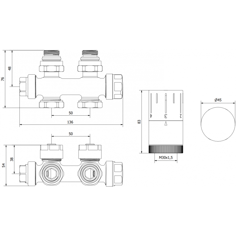 Mexen G05 axial thermostatic set, black - W903-958-70