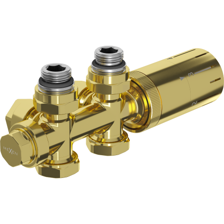 Mexen G05 angled/straight thermostatic set, Duplex, DN50, gold - W908-958-50