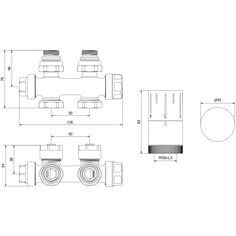 Mexen G05 angled/straight thermostatic set, Duplex, DN50, black - W908-958-70