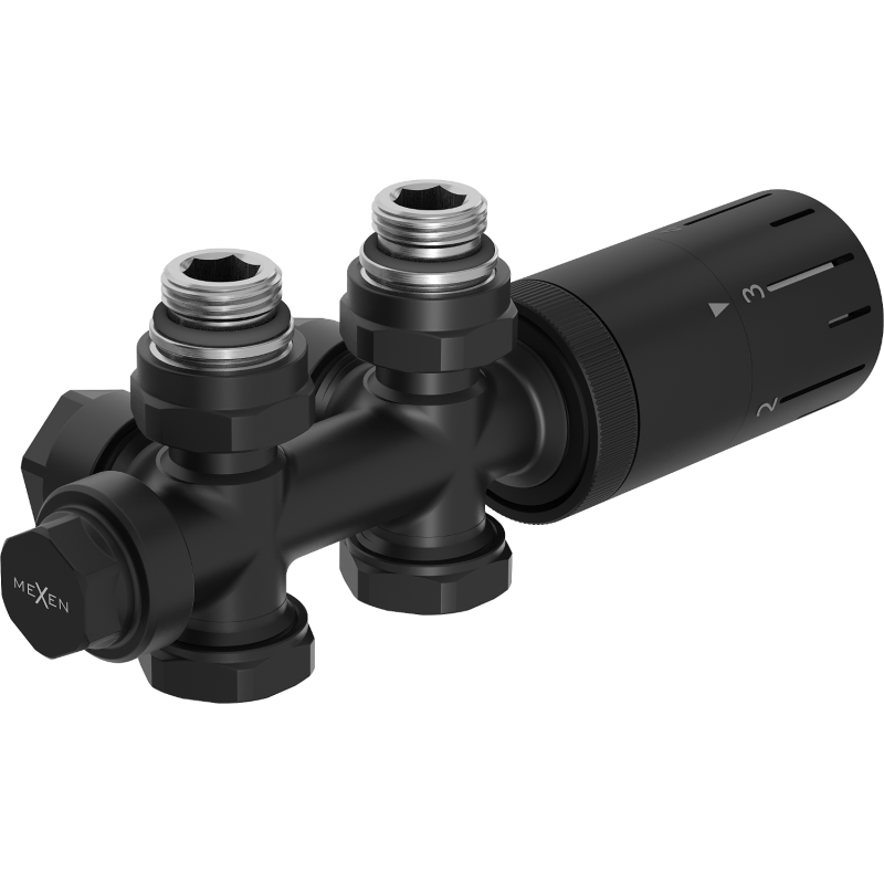 Mexen G05 thermostatic set angled/straight, Duplex, DN50, black - W908-958-70