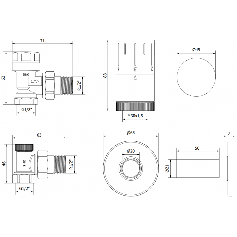 Mexen G05 angled thermostatic set with R cover, chrome - W901-958-904-01
