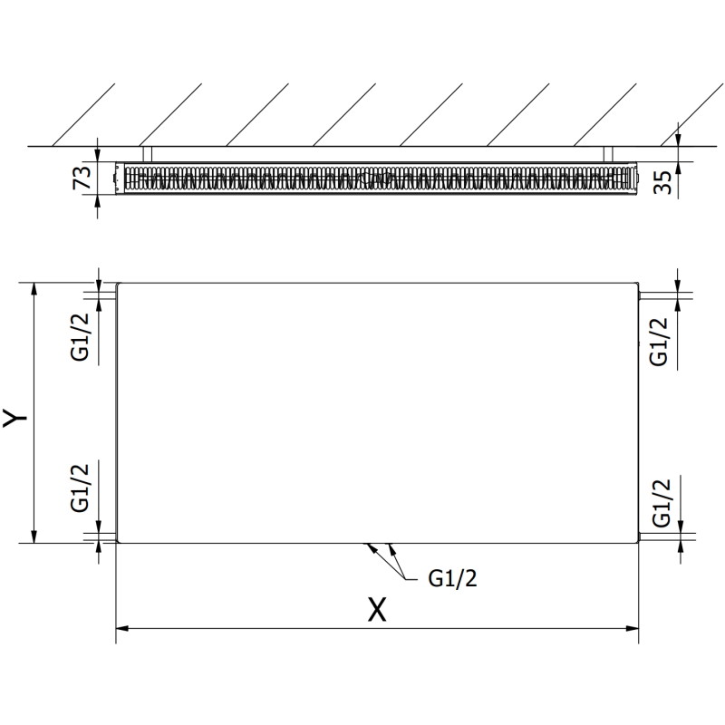 Mexen CCF21 Flat panel radiator 600 x 900 mm, bottom center connection, 1089 W, anthracite - W6C21F-060-090-66