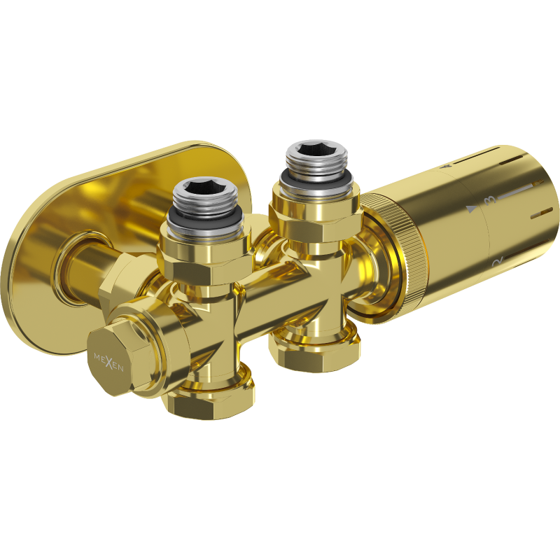 Mexen G05 angled/straight thermostatic set with R cover, Duplex, DN50, gold - W908-958-905-50