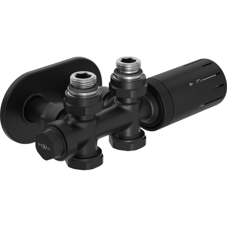 Mexen G05 angled/straight thermostatic set with cover R, Duplex, DN50, black - W908-958-905-70