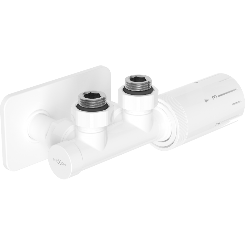 Mexen G05 angled thermostatic set with S masking, Duplex, DN50, white - W907-958-910-20