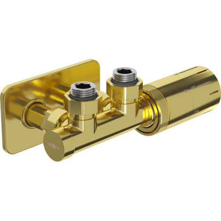 Mexen G05 Thermostatic Angle Set with Rosette S, Duplex, DN50, Gold - W907-958-910-50