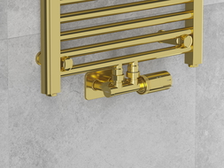 Mexen G05 angled thermostatic set with S cover, Duplex, DN50, gold - W907-958-910-50