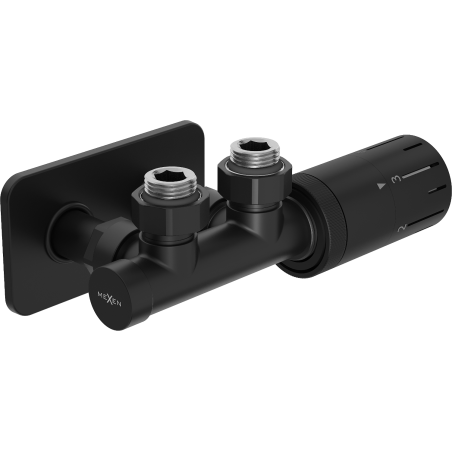 Mexen G05 angular thermostatic set with S cover, Duplex, DN50, black - W907-958-910-70