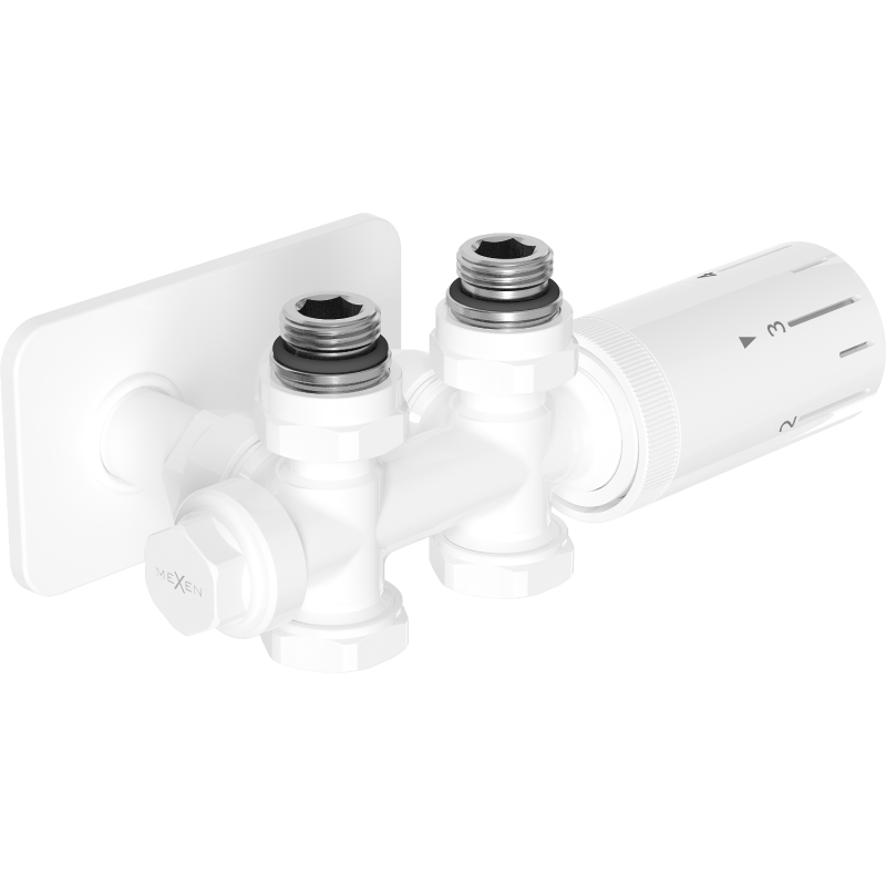 Mexen G05 angled/straight thermostatic set with S cover, Duplex, DN50, white - W908-958-910-20