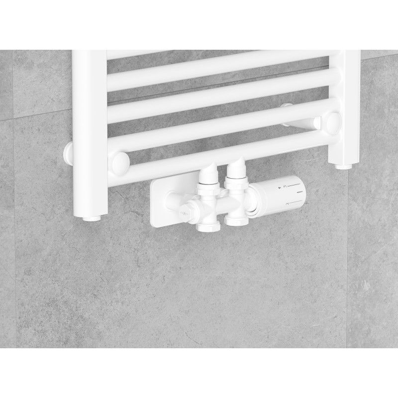 Mexen G05 angled/straight thermostatic set with S cover, Duplex, DN50, white - W908-958-910-20