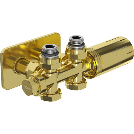 Mexen G05 angled/straight thermostatic set with S cover, Duplex, DN50, gold - W908-958-910-50
