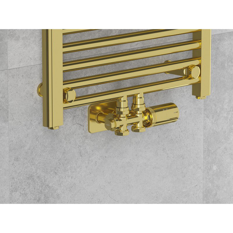 Mexen G05 angled/straight thermostatic set with S cover, Duplex, DN50, gold - W908-958-910-50