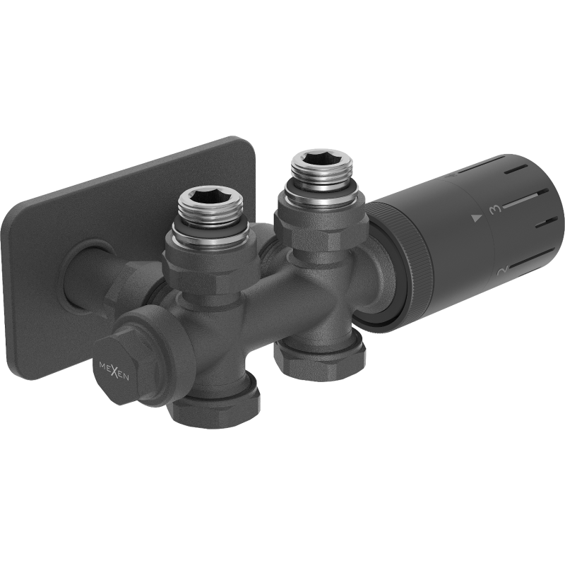 Mexen G05 angled/straight thermostatic set with S cover, Duplex, DN50, anthracite - W908-958-910-66