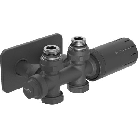 Mexen G05 angled/straight thermostatic set with S cover, Duplex, DN50, anthracite - W908-958-910-66