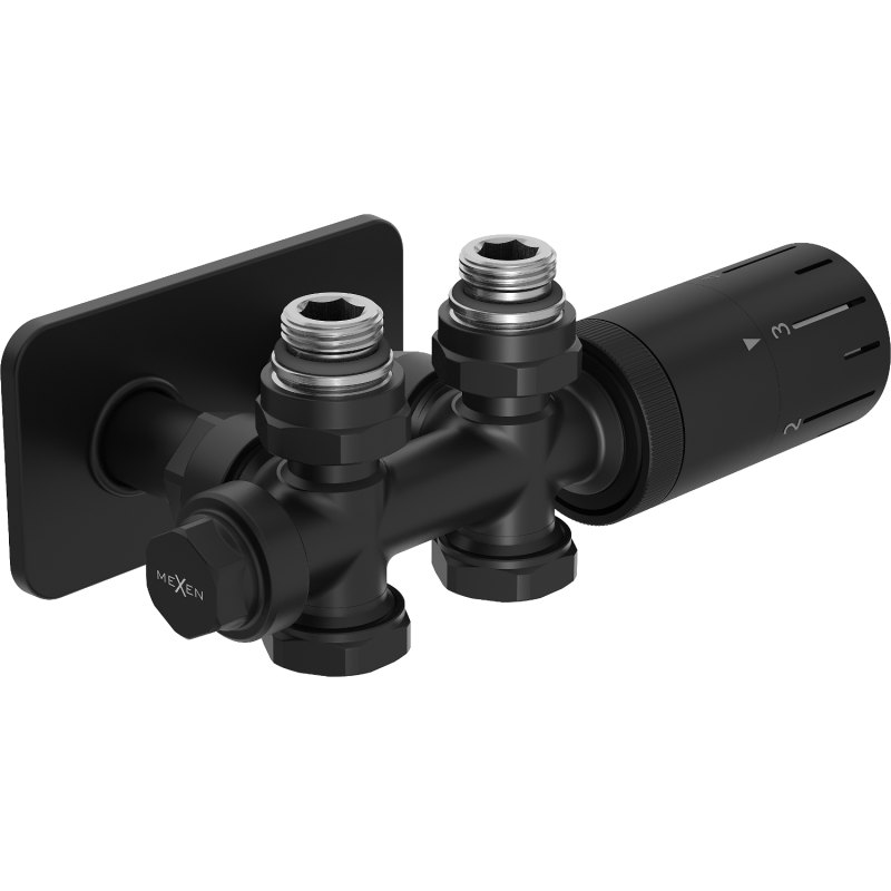 Mexen G05 angled/straight thermostatic set with S cover, Duplex, DN50, black - W908-958-910-70