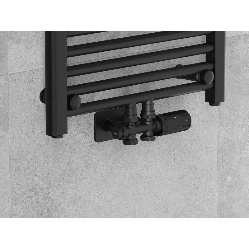 Mexen G05 angled/straight thermostatic set with S cover, Duplex, DN50, black - W908-958-910-70