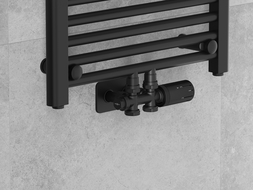 Mexen G05 angled/straight thermostatic set with S cover, Duplex, DN50, black - W908-958-910-70